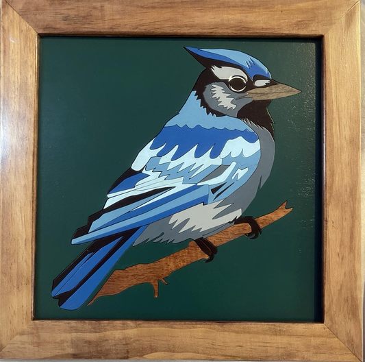 Blue Jay wood quilt - Framed