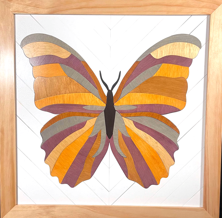 Framed wood quilt of butterfly