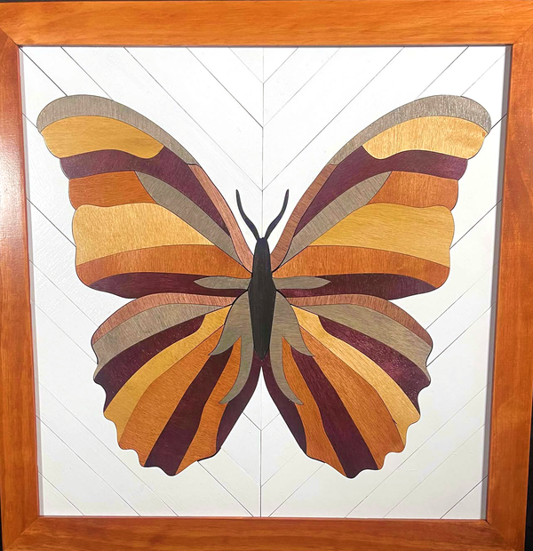 Framed wood quilt of butterfly