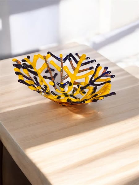 blue gold glass coral bowl