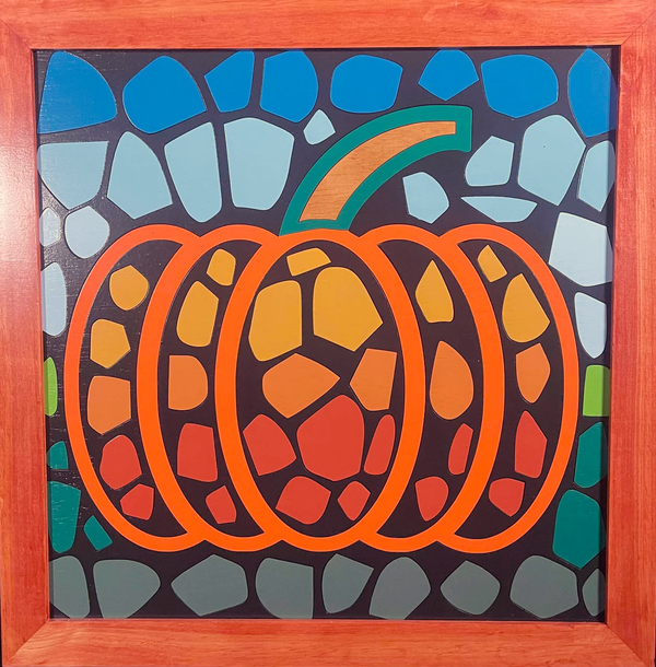 Framed wood quilt pumpkin