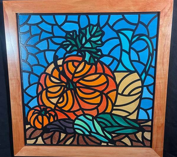 Framed wood quilt pumpkin mosaic 