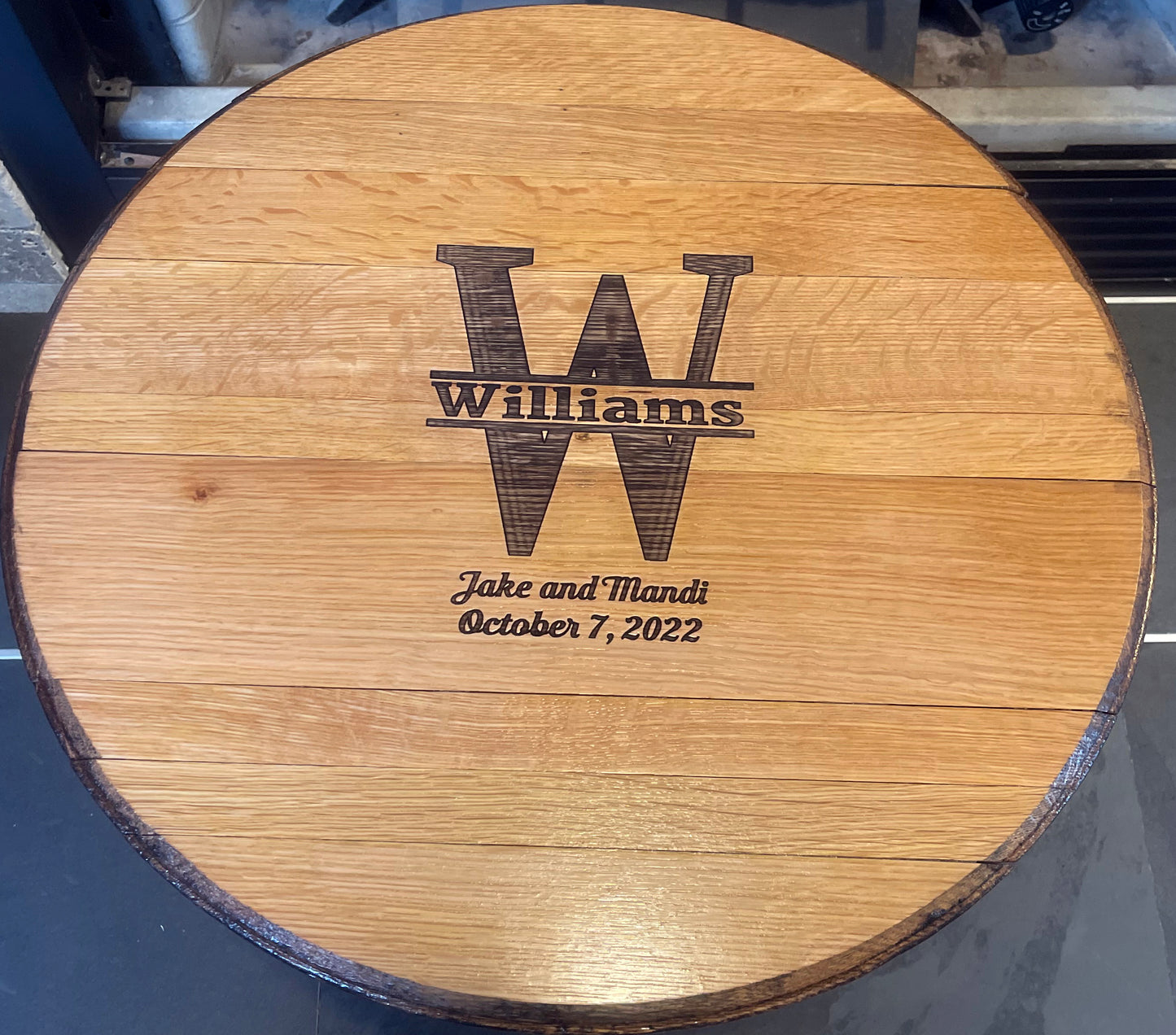 Custom Whiskey Barrel Head table / Wall Hanging / Wedding Guest Book