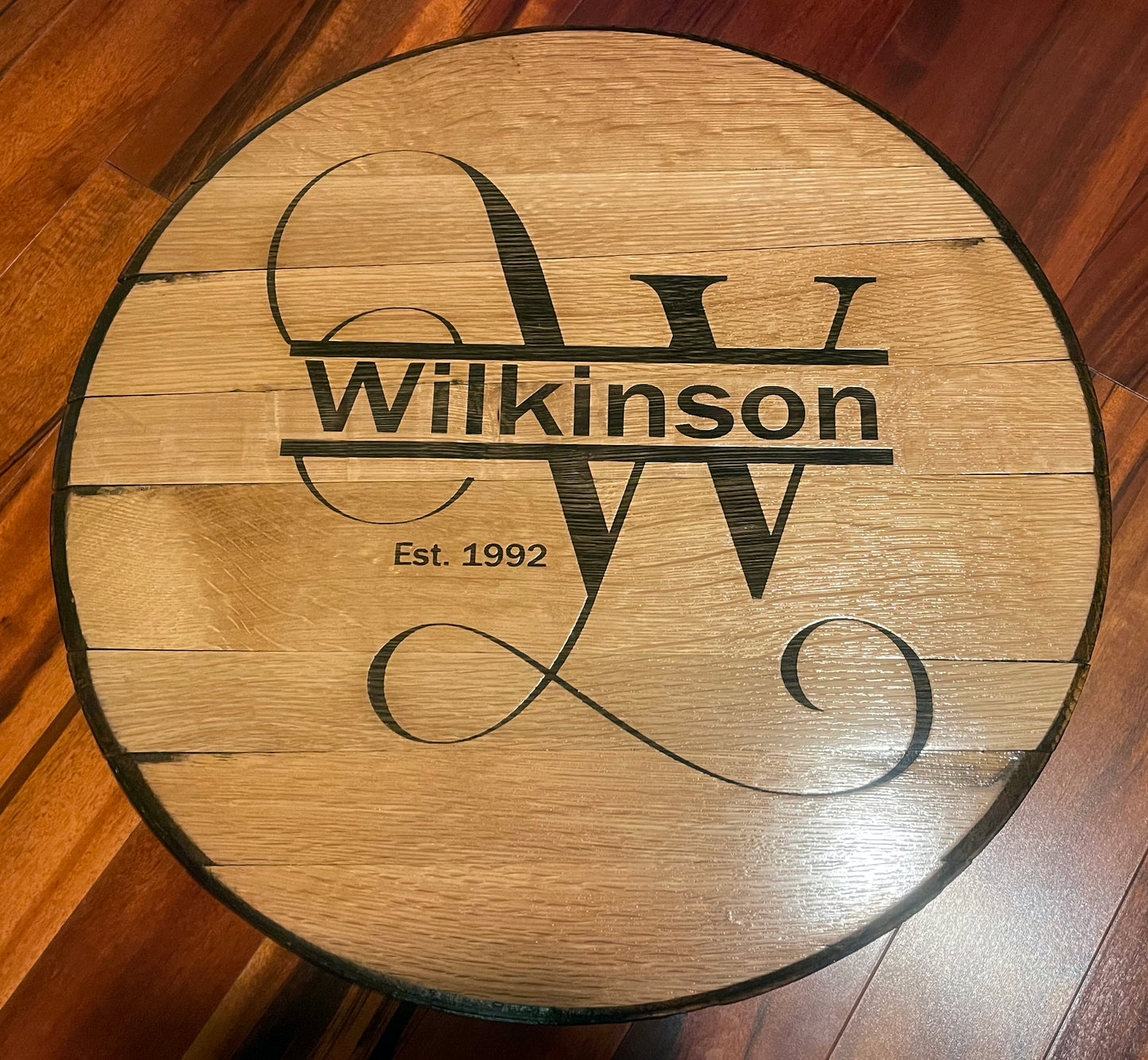 Custom Whiskey Barrel Head table / Wall Hanging / Wedding Guest Book